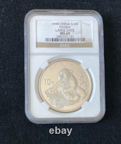 1998 China Silver Panda Large Date 10 Yuan NGC MS 69