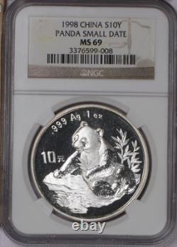 1998 Silver Panda 1 oz. 10 Yuan Small Date NGC MS69. Free shipping