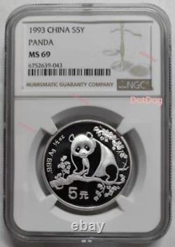 1Pcs NGC MS69 1993 China Panda Coin Silver Coin 5Yuan Panda Silver Coin 1/2OZ