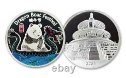 1 Oz Silver Coin 2023 China Panda Dragon Boat Festival Colorized Proof Capsule