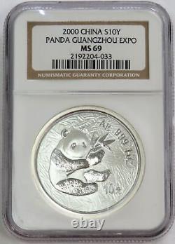2000 China 10 Yuan Ngc M69 Panda Guangzhou Expo Ngc Ms 69