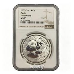 2000 China Panda 1oz. 999 Silver 10 Yuan NGC MS69 Frosted Ring