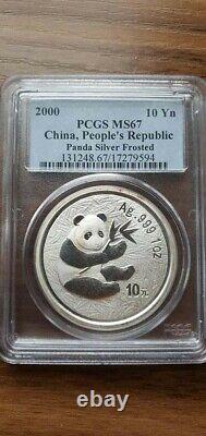 2000 China Panda Frosted Ring 1oz Silver Coin Pcgs Ms67 Very Very Rare