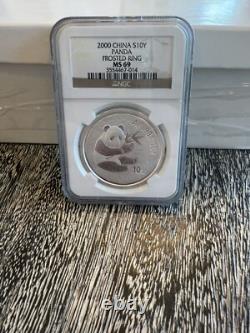 2000 FROSTED RING Panda Silver Coin 1oz 10 Yuan NBC 69 Beautiful Coin