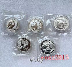 2001-2005 China 1oz 10YUAN Panda Silver Coins 5PCS, Panda coin, no COA