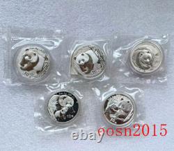 2001-2005 China 1oz 10YUAN Panda Silver Coins 5PCS, Panda coin, no COA