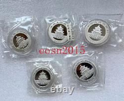 2001-2005 China 1oz 10YUAN Panda Silver Coins 5PCS, Panda coin, no COA