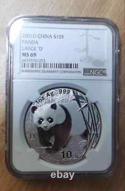 2001 China 10YUAN Silver Coin 2001 Panda Silver 1oz Coin Large D Mark