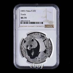 2002 China 10 Yuan 1 oz Panda Silver Coin NGC MS70