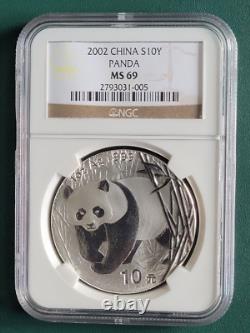 2002 China Coin Panda 1 oz 0.999 Silver coin NGC MS69