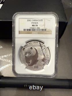 2002 China Silver Panda S10Y NGC MS70 Rare Top Grade Certified MS70 Coin