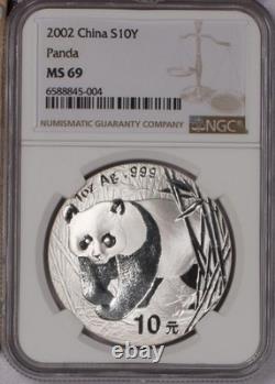 2002 Silver Panda 1 oz. 10 Yuan NGC MS69. Free shipping