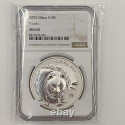 2003 China Silver Panda 1oz. 999 Fine Silver 10 Yuan Coin NGC MS69