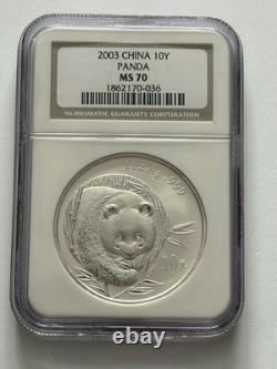 2003 MS70 1ozt Chinese Silver Panda 10 Yuan NGC Certified