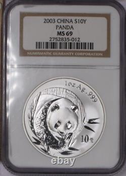 2003 Silver Panda 1 oz. 10 Yuan NGC MS69. Free shipping