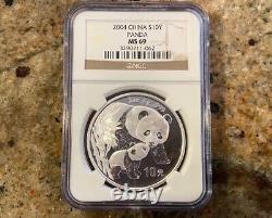 2004 1oz 10 Yuan China Silver Panda Coin MS69