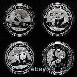 2004-2014 China Four Big Banks ICBC, ABC, CCB, BOC 10 Yuan 1 oz Silver Panda Coin