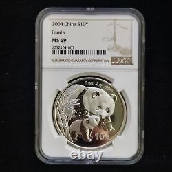 2004 China 10 Yuan 1 oz Panda Silver Coin NGC MS69