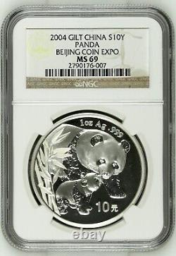 2004 China Silver 10 Yuan Panda Coin Beijing Coin Expo NGC MS69