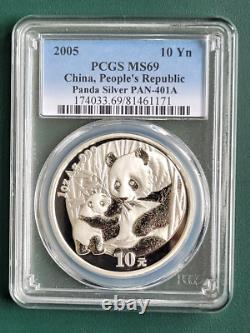 2005 China Coin Panda 1 oz 0.999 Silver PCGS MS69