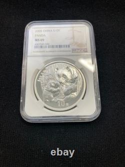 2005 China Panda Silver 10 Yuan 1 oz NGC MS 69
