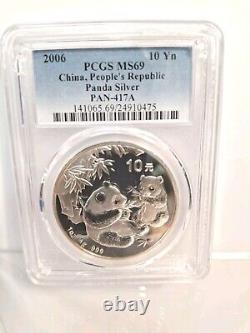2006 China 10 Yuan 1 oz Panda Silver Coin PCGS MS69? BUETIFUL COIN