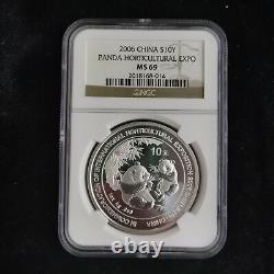 2006 China Horticultural Expo 10 Yuan 1 oz Panda Silver Coin NGC MS69