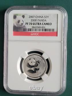 2007 (2000) China Panda 1/4 oz 999 Proof Silver coin 3 Yuan NGC PF70 Ultra Cam