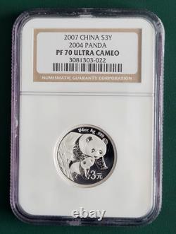 2007 (2004) China Panda 1/4 oz 999 Proof Silver coin 3 Yuan NGC PF70 Ultra Cam