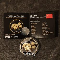2008 1OZ 10 Yuan Silver Panda China Black Empire 24kt Gold PROOF ONLY 1000 #182