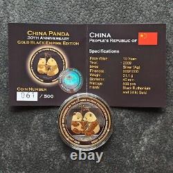 2009 1OZ 10Yuan Silver Panda China Gold Black Empire 24kt Gold NEW ONLY 500 #61