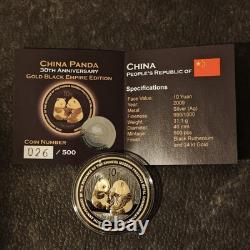 2009 1OZ 10 Yuan Silver Panda China Black Empire 24kt Gold PROOF ONLY 1000 #26