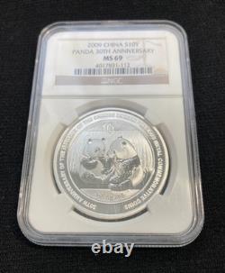 2009 China Silver Panda 30th Anniversary 10 Yuan 1oz NGC MS 69