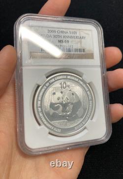 2009 China Silver Panda 30th Anniversary 10 Yuan 1oz NGC MS 69
