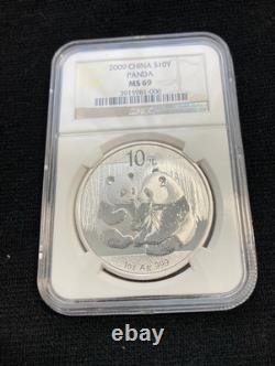 2009 China Silver Panda 30th Anniversary 10 Yuan 1oz NGC MS 69