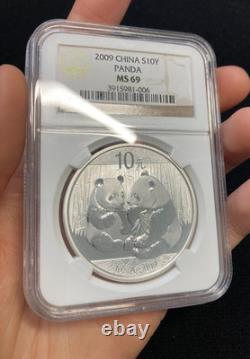 2009 China Silver Panda 30th Anniversary 10 Yuan 1oz NGC MS 69
