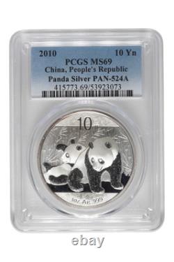 2010 0.9989 oz Chinese Silver Panda PCGS MS 69