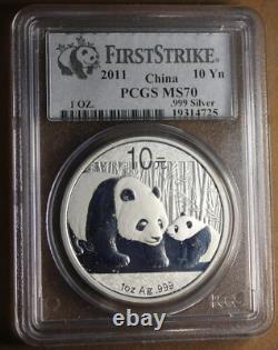 2011 10 Yuan Silver Panda Ms70 First Strike Pcgs Slabbed World Coin #ace17