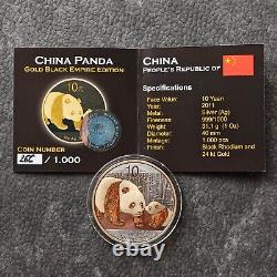 2011 1OZ 10Yuan Silver Panda China Gold Black Empire 24kt Gold NEW ONLY 1000pc