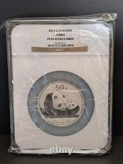 2011 China Panda 50 Y 5 oz. 999 Silver Coin NGC PF 69