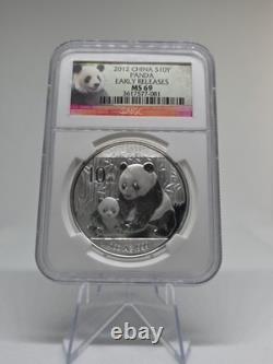 2012 China Panda. 999 Fine Silver 1 Ounce 10Yn Coin NGC MS 69 Early Releases