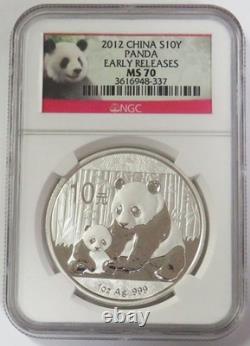 2012 SILVER CHINA 10 YUAN PANDA 1oz NGC MINT STATE 70 EARLY RELEASES