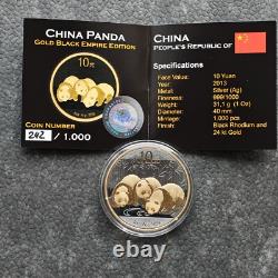 2013 1 OZ Silver Panda China 24kt Gold Black Empire Rhodium PROOF ONLY1000 #242