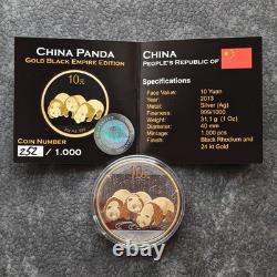 2013 1 OZ Silver Panda China 24kt Gold Black Empire Rhodium PROOF ONLY 1000 #252