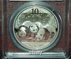 2013 China Panda 10 Yuan 1 Oz. 999 Fine Silver Pcgs Ms70 China Flag Label