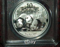 2013 China Panda 10 Yuan 1 Oz. 999 Fine Silver Pcgs Ms70 China Flag Label