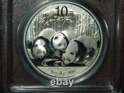 2013 China Panda 10 Yuan 1 Oz. 999 Fine Silver Pcgs Ms70 China Flag Label