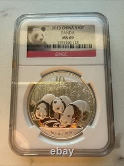 2013 Chinese Panda 10 Yuan 1 oz. 999 Fine Silver Coin MS 69