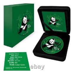 2014 1oz Chinese Panda Cannabis Cyber Green Colorized Silver Coin