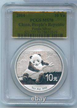 2014 China Silver Panda 1 oz PCGS MS70 Gold Label 10 Yn Coin RK872